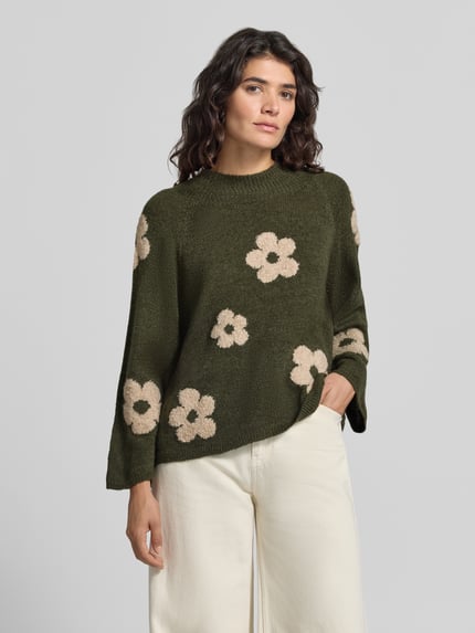 MORE & MORE Relaxed Fit Strickpullover mit Raglanärmeln Oliv 4