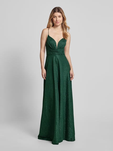 LUXUAR FASHION Sukienka wieczorowa z głębokim dekoltem w serek Ciemnozielony 4