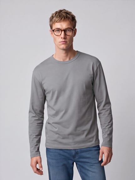 Marc O'Polo DENIM Langarmshirt mit geripptem Rundhalsausschnitt Mittelgrau 4