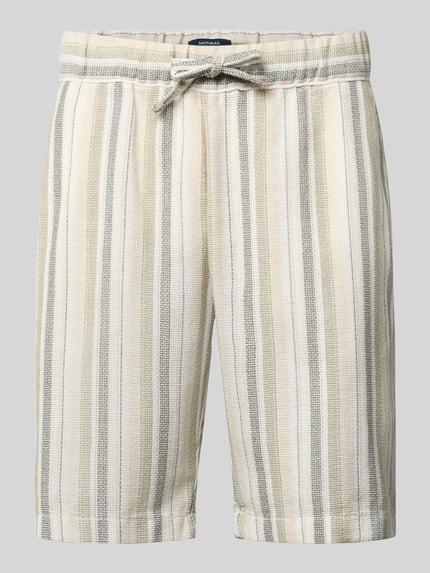 Produktfoto, Shorts mit elastischem Bund und Eingrifftaschen von MCNEAL im Regular Fit, gestreiftes Design in Beige und Grün, Material-Mix mit Baumwoll-Anteil, Bündchen 46 cm, Innenbeinlänge 25 cm