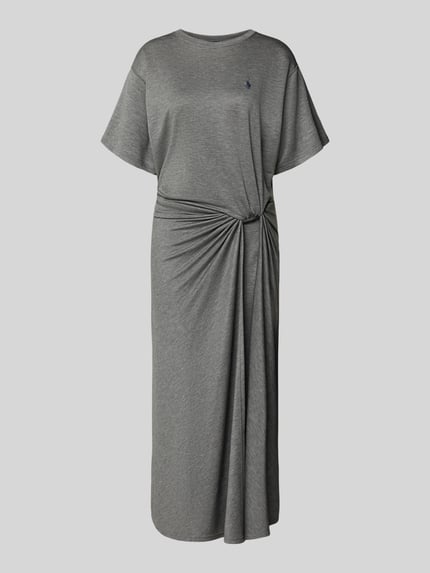 Produktfoto, Körpernahes Freizeitkleid aus Lyocell-Mix von Polo Ralph Lauren, grijs gemêleerd, midi, ronde hals, logo-stiksel, korte mouw, jersey.