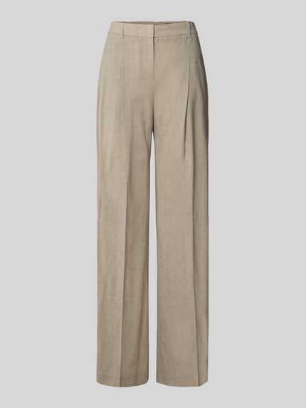 Produktfoto, Regular Fit Bundfaltenhose aus Schurwolle Modell 'TIANA4' von BOSS in sandfarbener Sharkskin-Webstruktur mit feinem Webmuster