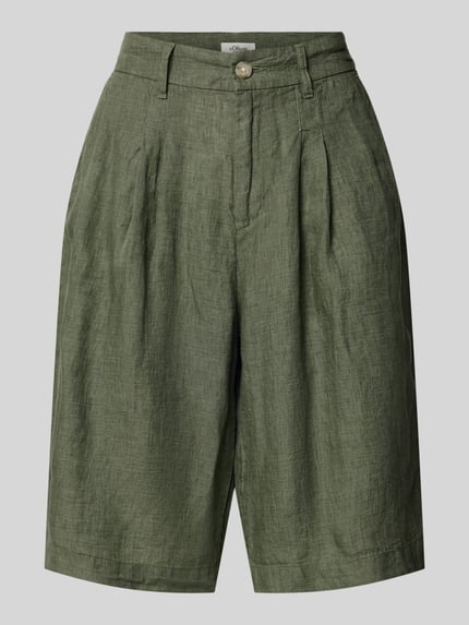 Produktfoto, Wide Leg Leinenshorts mit Bundfalten van s.Oliver RED LABEL, look: effen, pasvorm: wide leg, bandplooien, riemlussen, steekzakken, achterzakken, materiaal: linnen