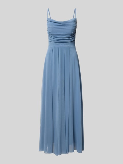 Produktfoto, Cocktailkleid mit Drapierungen von TROYDEN COLLECTION in Blau, Mesh, taillierter Schnitt, Midikleid, Wasserfall-Ausschnitt