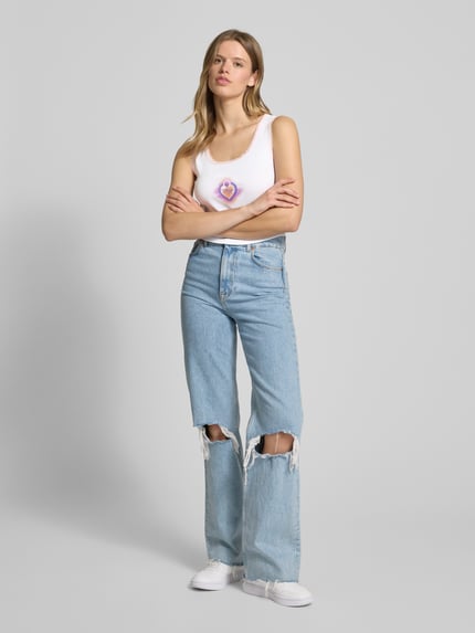 HUGO Blue Crop Top mit Label-Print Modell 'Delarina' Weiss 1