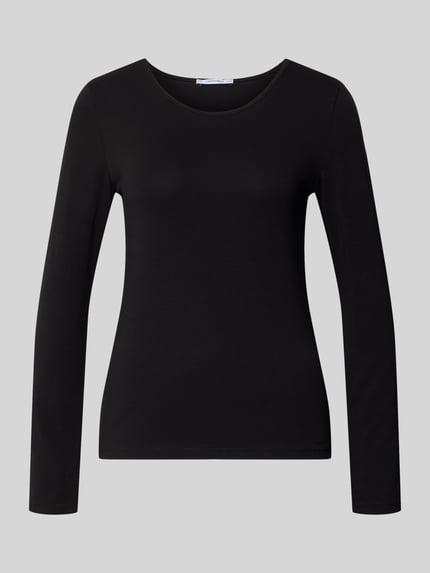 Produktfoto, shirt met lange mouwen uit mix van katoen en elastaan van ZABAIONE, damesmodel, getailleerd, ronde hals, ruglengte maat S 57 cm