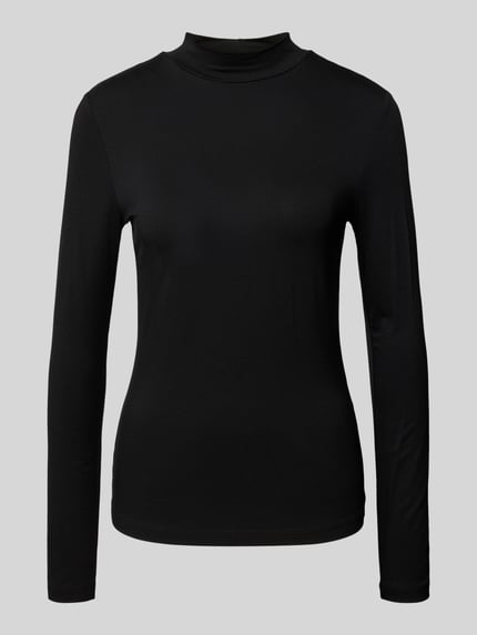 Produktfoto, Slim Fit Langarmshirt aus Viskose-Mix von s.Oliver RED LABEL, unifarben zwart, elastische boorden, hoge hals