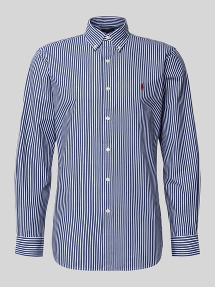 Produktfoto, Freizeithemd mit Knopfleiste von Polo Ralph Lauren, blau-weiß gestreift, Button-Down-Kragen, Baumwoll-Elasthan-Mix, Regular Fit