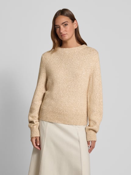 OPUS Sweter z dzianiny z okrągłym dekoltem model ‘Panep’ Camel 4
