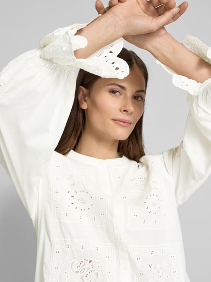 ba&sh Regular Fit Bluse mit Lochstickerei Modell 'SORAYA' Ecru 3