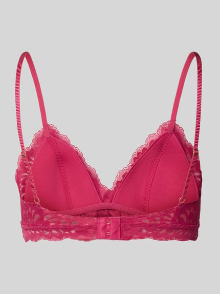 Produktfoto, BH aus Spitze Modell 'Skin Lime' von Neo Noir, pinker Farbton, Material-Mix mit Stretch-Anteil, Hakenverschluss, verstellbare Träger, körpernahe Passform, feine florale Spitze-Struktur.