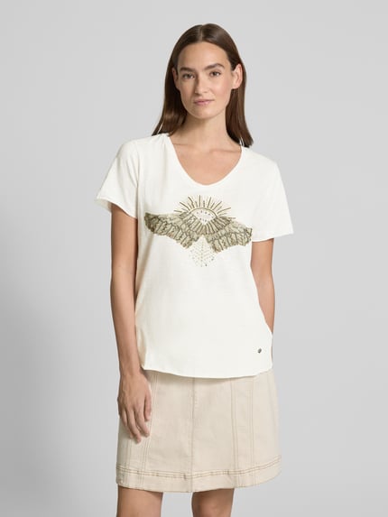 MOS MOSH T-Shirt mit geripptem V-Ausschnitt Modell 'Nadine' Offwhite 4
