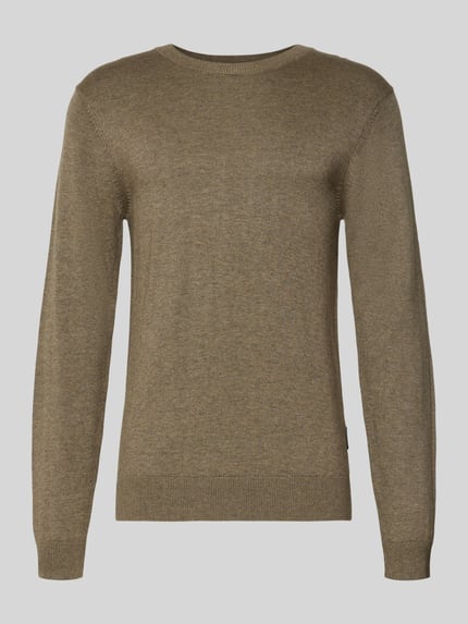 Productfoto, Strickpullover mit gerippten Abschlüssen Modell 'BELLS' van Casual Friday in katoen-lyocellmix, slim fit, ronde hals, bruin gemêleerde kleur, fijne textuur.
