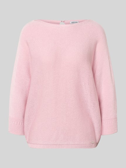 Produktfoto, Strickpullover mit 3/4-Arm von More & More in zartem Rosa, strukturierte Strickoptik, Relaxed Fit, Rundhalsausschnitt