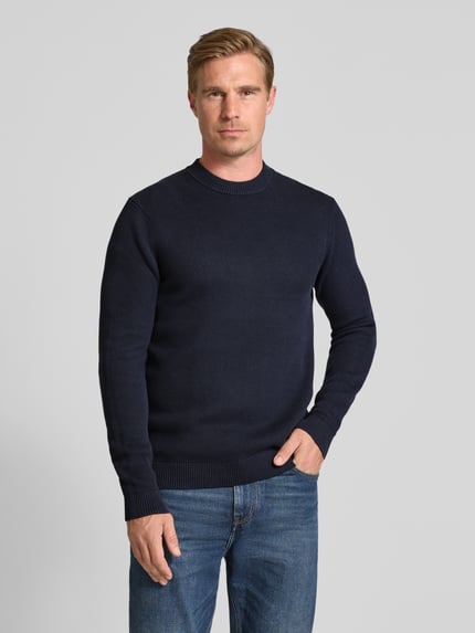 Selected Sweter z dzianiny o kroju regular fit z czystej bawełny model ‘DANE’ Granatowy 4