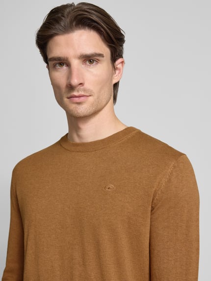 Tom Tailor Regular Fit Strickpullover aus reiner Baumwolle Hellbraun 3