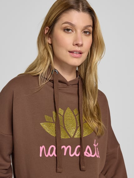 miss goodlife Hoodie met siersteentjes en extra brede schouders Chocoladebruin - 3