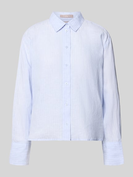 Produktfoto, Regular Fit Hemdbluse mt Knopfleiste od Christian Berg Woman Selection, bluzka koszulowa o kroju regular fit z kołnierzykiem koszulowym, na całej długości listwa guzikowa, półprzezroczysty materiał, z długim rękawem, długość tyłu w rozmiarze 36: 63 cm, długość rękawów w rozmiarze 36: 47 cm, jasnoniebieska, delikatna struktura materiału.