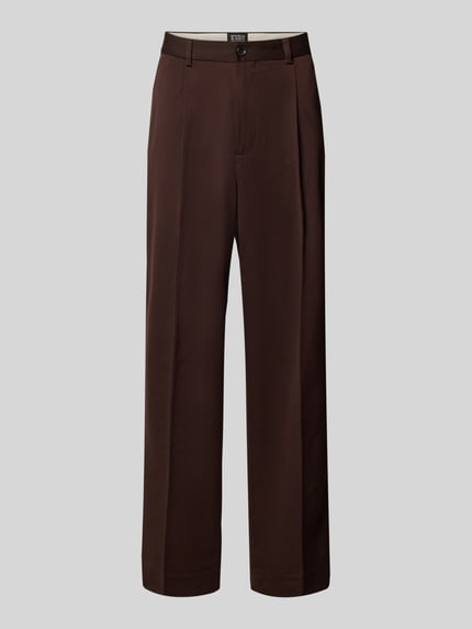 Produktfoto, Relaxed Fit Bundfaltenhose mit Gesäßtaschen von Scotch & Soda, braun, glatte Textur, Material-Mix mit Woll-Anteil, Vorderansicht