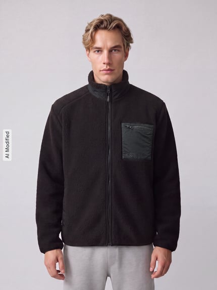 ONLY & SONS Regular Fit teddyjack met opstaande kraag model 'DALLAS' Zwart - 4