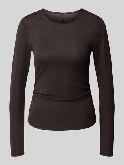 Produktfoto, Langarmshirt mit glänzender Optik von VERO MODA, Rundhalsausschnitt, schwarze Jersey-Oberfläche mit feinen Glanzpunkten