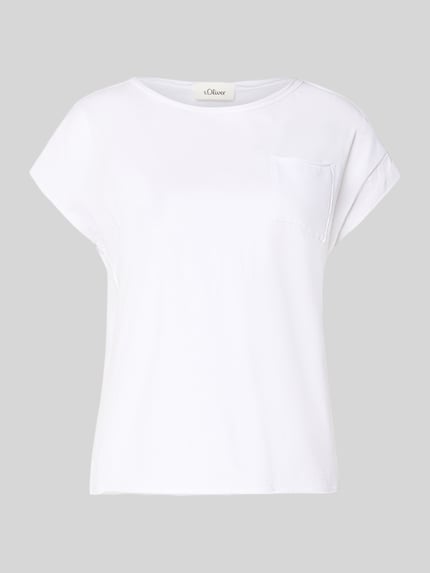 Produktfoto, Regular Fit T-Shirt aus reiner Baumwolle von s.Oliver RED LABEL in Unifarbe Weiß, kurzarm, U-Boot-Ausschnitt, glatte Jersey-Textur