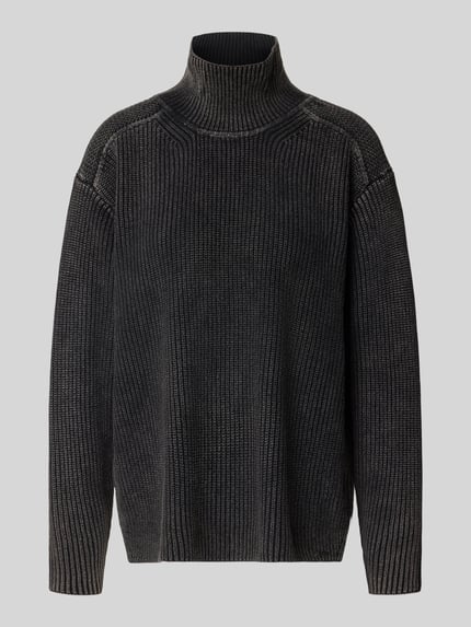 Produktfoto, oversized colpullover uit pure katoen van g-star raw in antraciet met grof ribbreisel, gestructureerd oppervlak