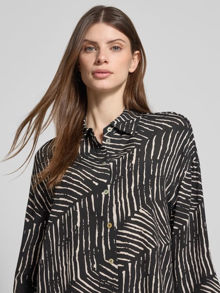 OPUS Relaxed-fit overhemdblouse van viscose, model 'Fiana palm leaves' Zwart - 3
