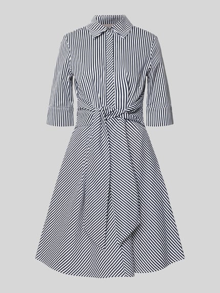 Produktfoto, Knielanges Hemdblusenkleid mit Bindegürtel von Christian Berg Woman Selection, A-Linie, Baumwoll-Elasthan-Mix, Streifenmuster