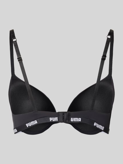 Produktfoto, Push-up-BH mit verstellbaren Trägern von PUMA in Schwarz, körpernahe Passform, Material-Mix mit Stretch-Anteil, Hakenverschluss