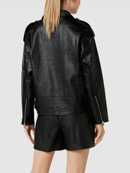 ONLY Oversized Lederjacke mit Umlegekragen Modell 'VERA' Black 5