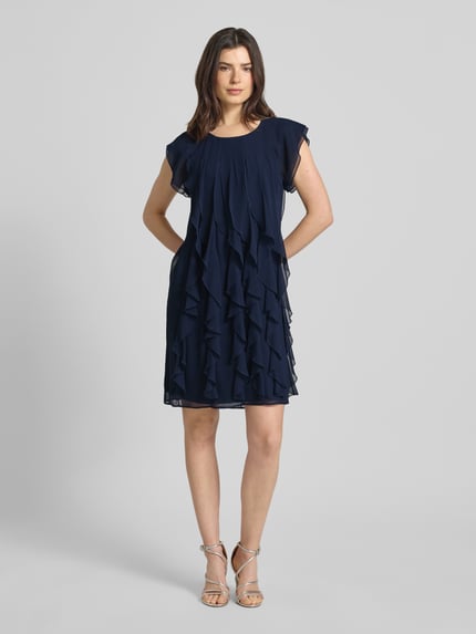 Vera Mont relaxed fit mini-jurk met allover met ruches Donkerblauw - 4