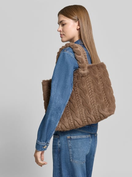 GUESS Schoudertas van imitatiebont met labeldetail Donkerbruin - 1