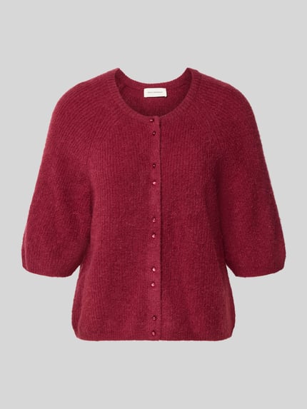 Produktfoto, Strickweste mit 1/2-Arm Modell 'Bondie Hope' von MSCH Copenhagen in weinrot, Woll-Mix, Rundhalsausschnitt, Knopfleiste, Regular Fit