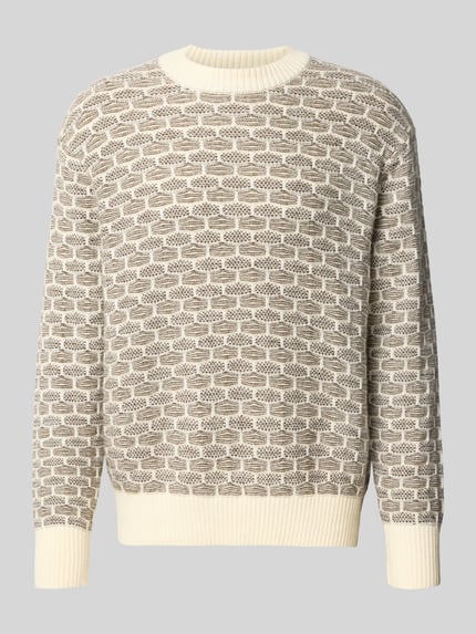 Selected Sweter z dzianiny o kroju relaxed fit z mieszanki wełny model ‘KEITH’ Złamany biały 2