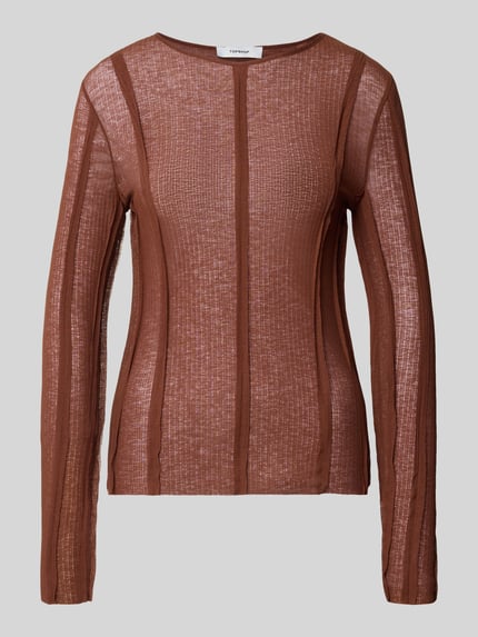 Produktfoto, brązowa bluzka z długim rękawem Slim Fit Longsleeve w półprzezroczystym materiale Model 'Belma' od Topshop, mieszanka bawełny elastycznej, okrągły dekolt, długość tyłu w rozmiarze S: 56 cm