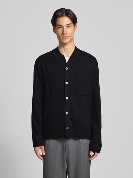 Christian Berg Men Regular Fit Cardigan aus Woll-Mix mit Brusttasche Black 4