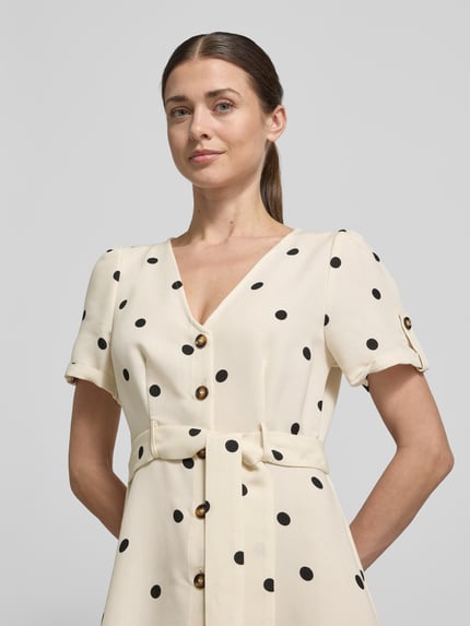 VERO MODA Taliowana sukienka casualowa z wzorem na całej powierzchni model 'JOAN' Beżowy melanż 3