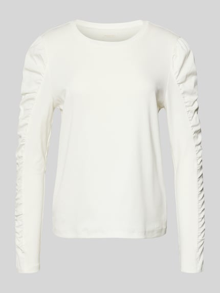 Produktfoto, Longsleeve mit Puffärmeln und Rundhalsausschnitt von Marc Cain, mieszanka bawełny i elastanu, krój regular fit, białe.