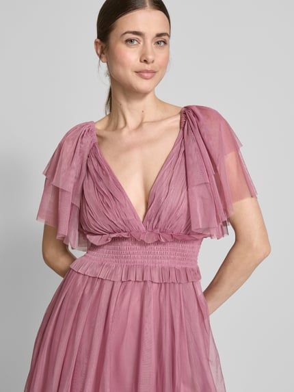 Lace & Beads Cocktailkleid mit V-Ausschnitt und Taillenband Rose 3