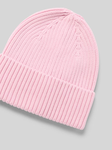 Produktfoto, Mütze mit breitem Umschlagabschluss von PIECES in Rosa, unifarben, strukturierte Strickoptik, Rippstrick-Material.