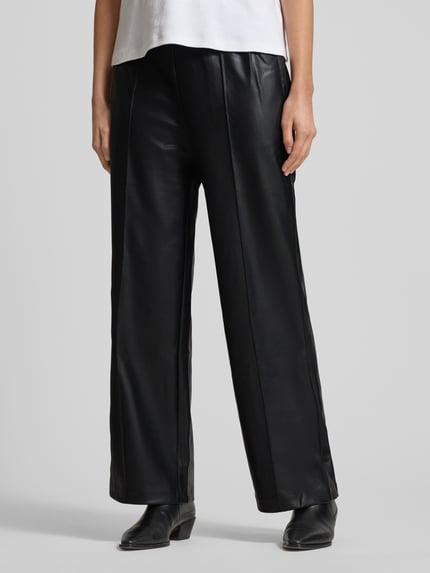 zero Straight fit stoffen broek in leerlook Zwart - 4