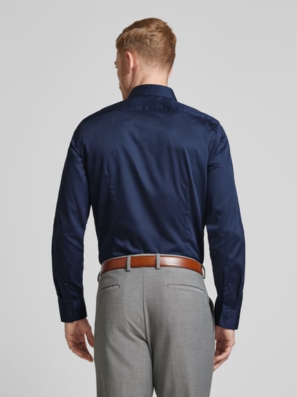 Seidensticker Slim fit zakelijk hemd met kentkraag van satijn Marineblauw - 5