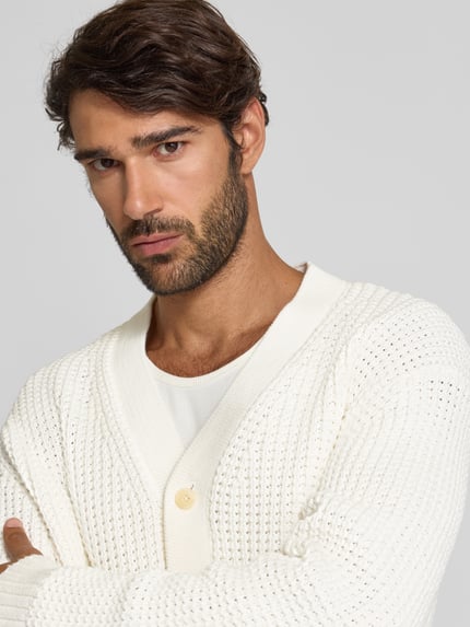 Selected Regular fit gebreid jack van puur katoen, model 'DERECK' Offwhite - 3