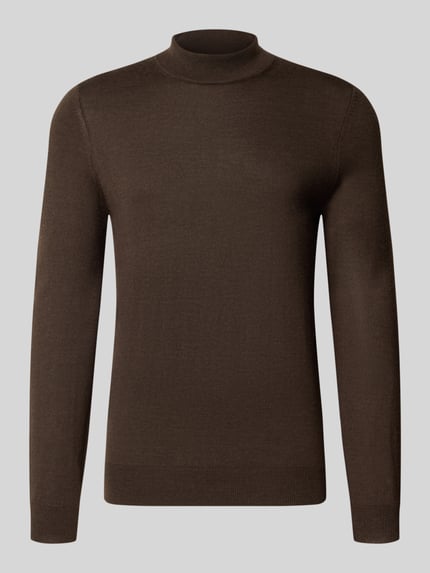 Produktfoto, Regular Fit Turtleneck aus Woll-Mix von Christian Berg Men, brązowa bluzka z długim rękawem z mieszanki wełny, krój regular fit, prążkowane wykończenia i kołnierz, Długość tyłu w rozmiarze M: 69 cm, Długość rękawów w rozmiarze M: 51 cm