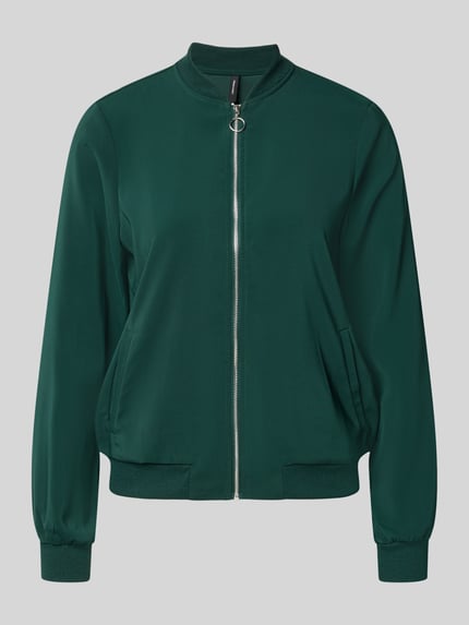 Productfoto, groene regular fit blouson met ritssluitingdetail van VERO MODA, dames bomberjack, gladde stof, geribde boorden
