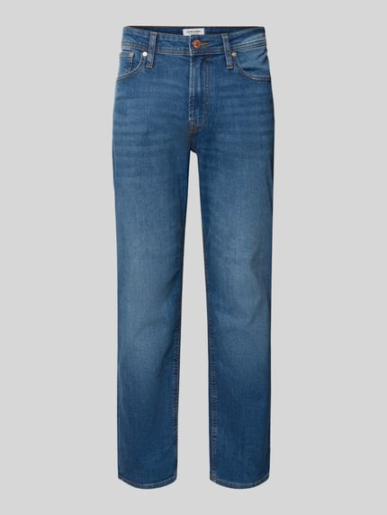 Productfoto, Straight Fit Jeans in 5-pocket-design model 'Clark' van Jack & Jones, elastische katoenmix, blauw, context zoals beschreven