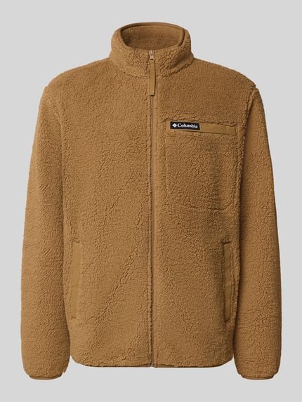 Produktfoto, Regular Fit Fleecejacke mit Logo-Patch von Columbia in Braun, Fleece-Textur, Stehkragen, Brusttasche, elastische Abschlüsse