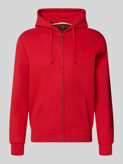 Produktfoto, Regular Fit Sweatjacke aus Baumwoll-Mix mit Label-Detail von Superdry in Rot, Kapuze, Känguru-Tasche, elastische Abschlüsse