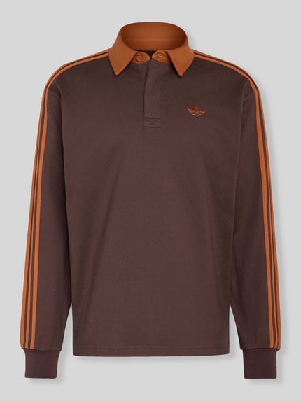 adidas Originals Relaxed Fit Rugbyshirt aus reiner Baumwolle Dunkelbraun 2